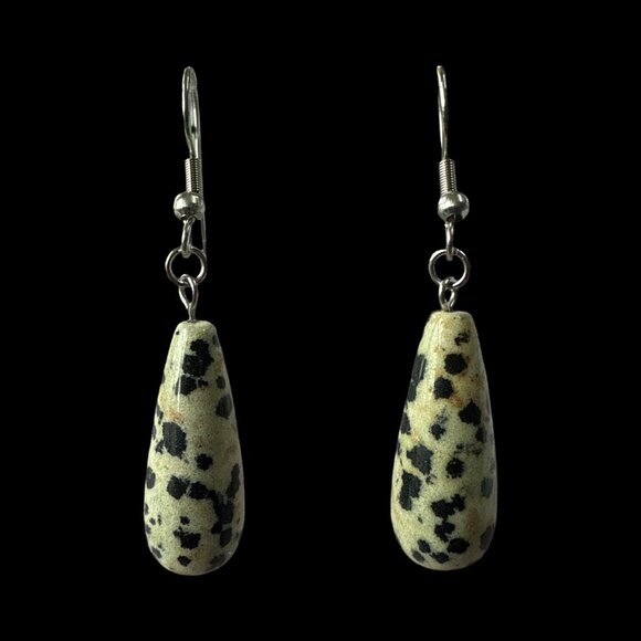 Earrings Dalmatian Jasper Tear drop shaped gemstone jewelry fashion accessories - Picture 5 of 5